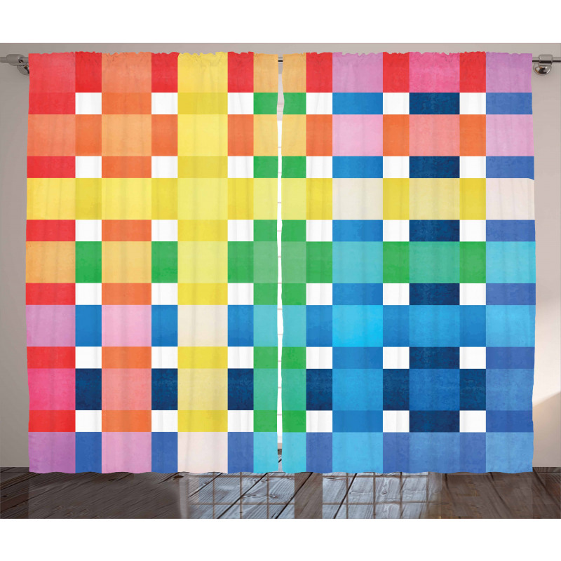 Rainbow Squares Art Curtain