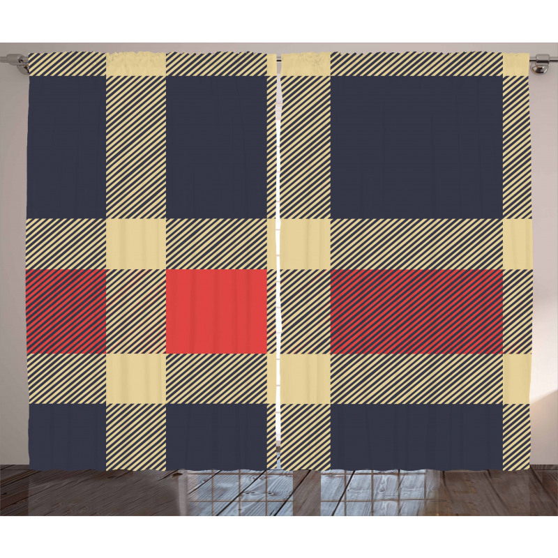 Vintage Plaid Lines Curtain