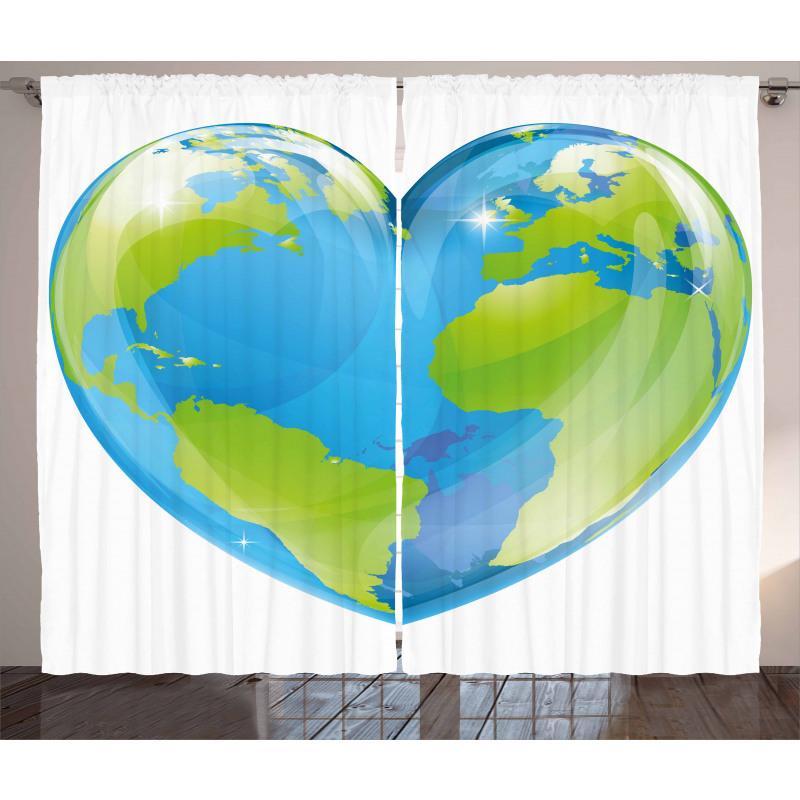 Vibrant Globe Heart Shape Curtain