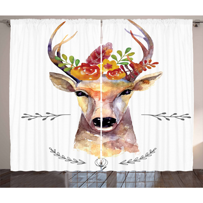 Watercolor Deer Rustic Curtain