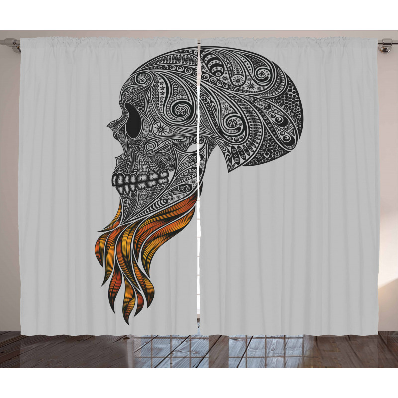 Abstract Art Skull Beard Curtain