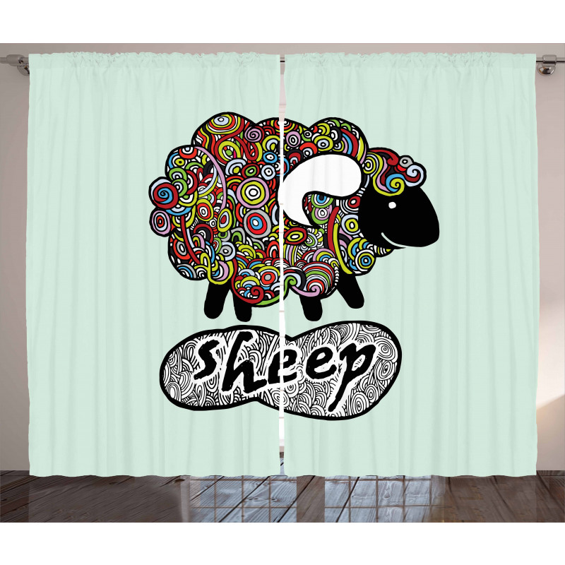 Hipster Doodle Fun Sheep Curtain