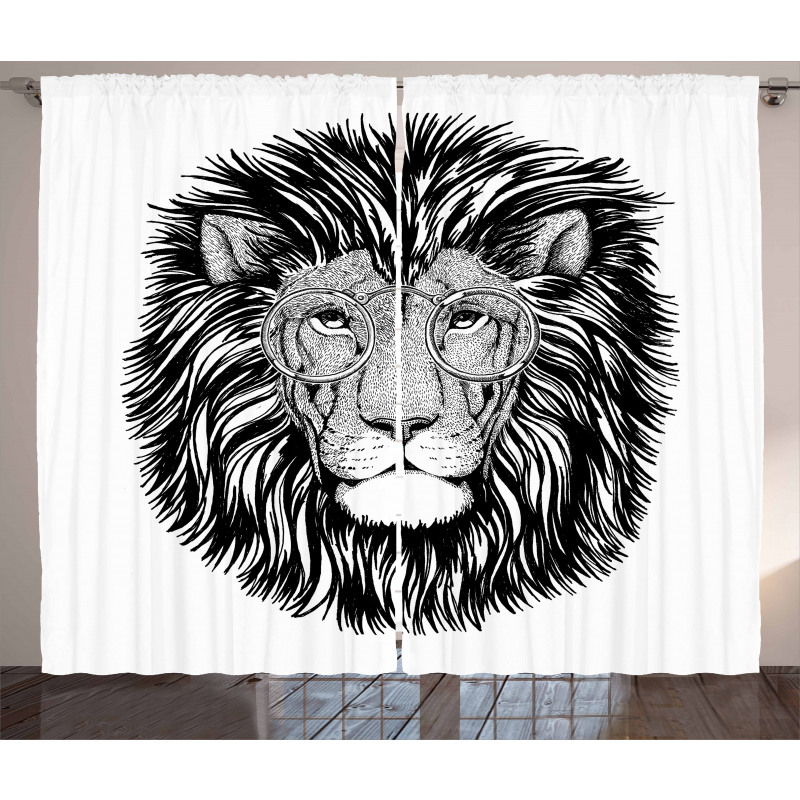 Wild Hipster Lion Glasses Curtain