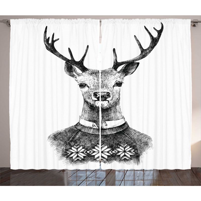 Deer Nordic Sweater Xmas Curtain
