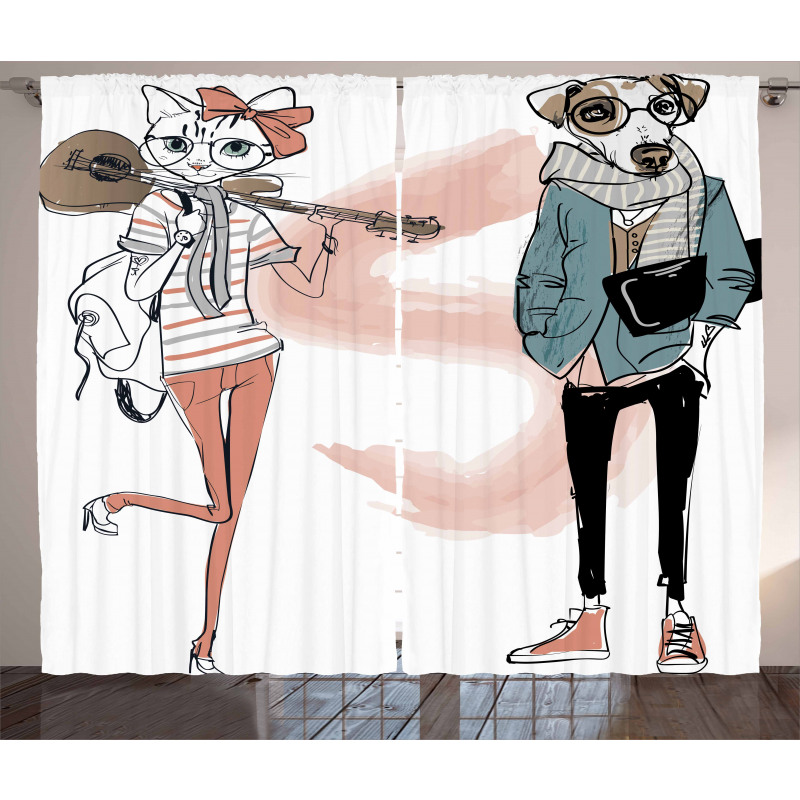 Urban Cat Dog Characters Curtain