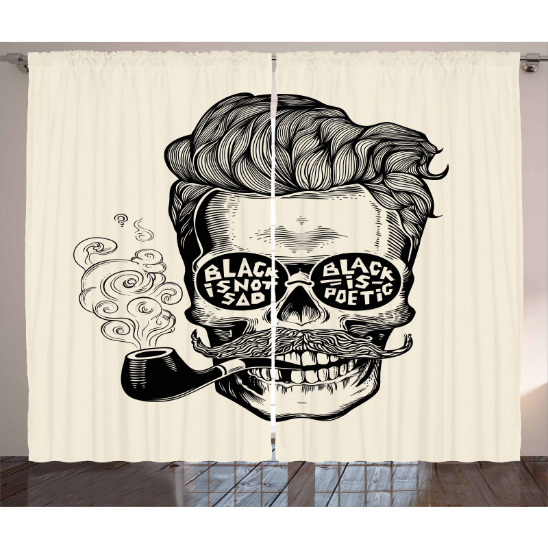 Skull with Pipe Glasses Curtain
