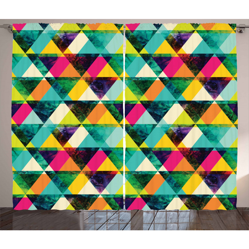 Vibrant Triangles Grunge Curtain