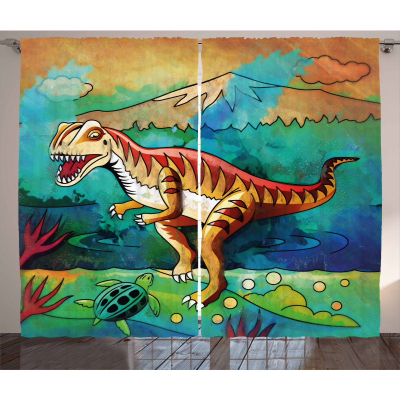 Colorful Velociraptor Curtain