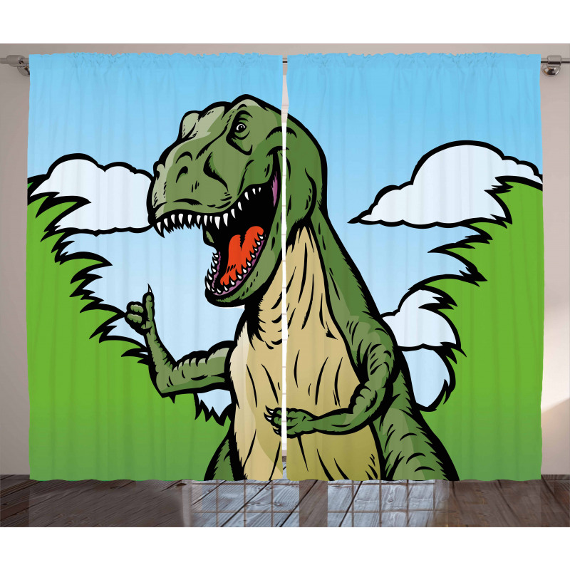 Cartoon T-Rex Funny Curtain