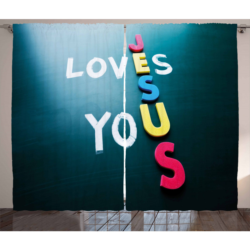 He Loves You Phrase Colorful Curtain
