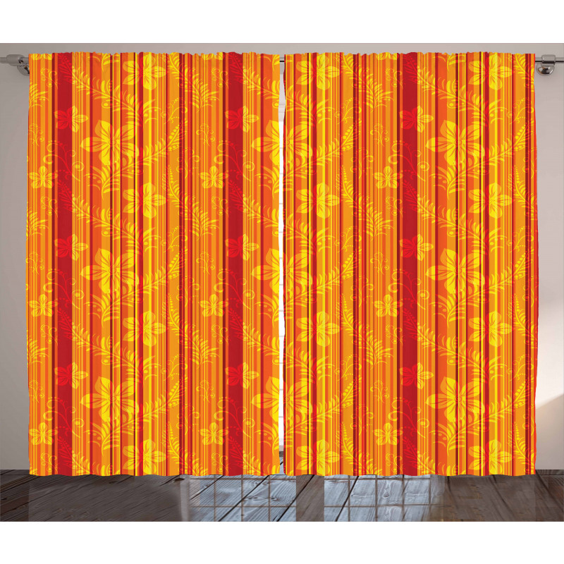 Vertical Stripes Floral Curtain