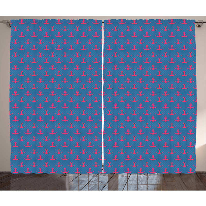 Pink on Blue Dots Curtain