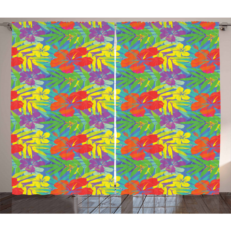 Abstract Vibrant Hibiscus Curtain
