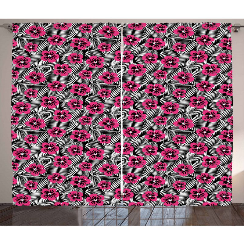 Pink Hibiscus Modern Leaf Curtain