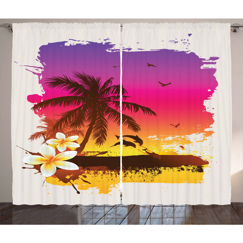 Tropical Beach Sunset Curtain