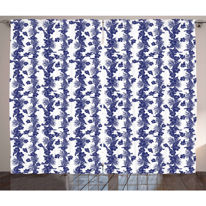 Blue and White Hibiscus Curtain
