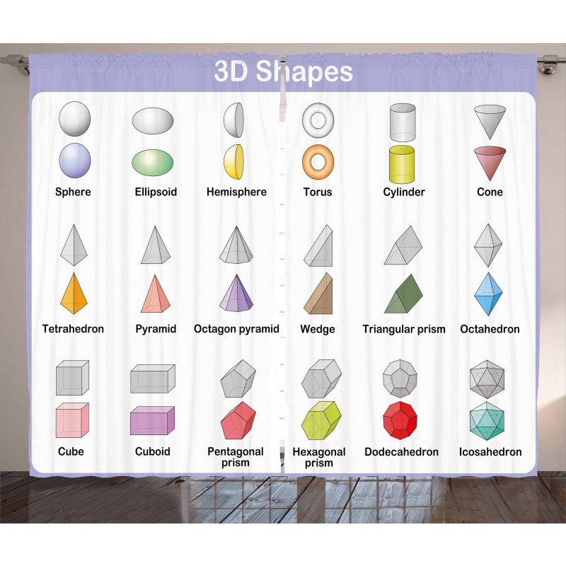3D Shapes School Theme Curtain