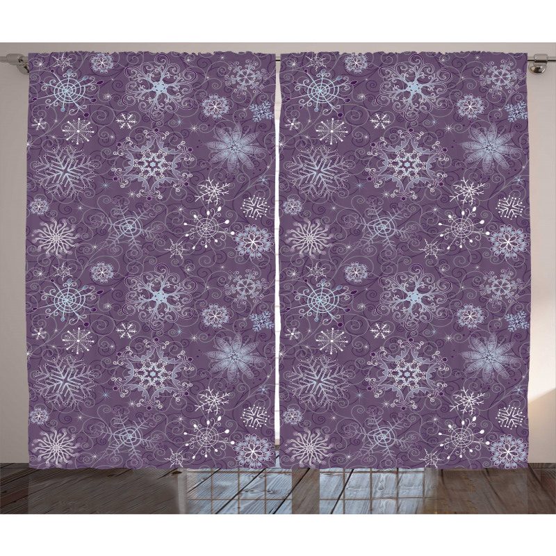 Xmas Snowflakes Floral Curtain