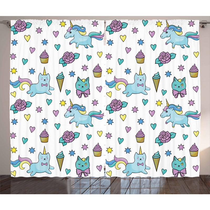 Hearts Stars Floral Curtain