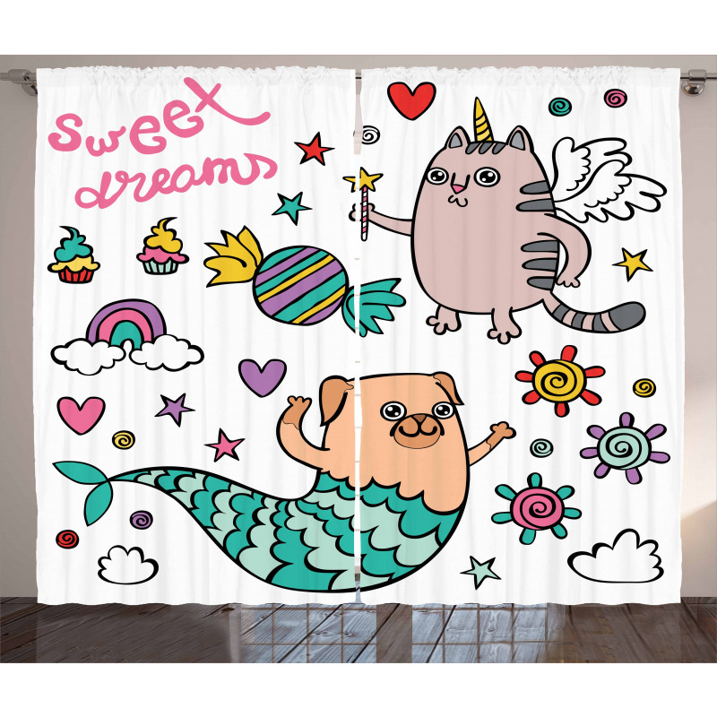 Pug Mermaid Wish Curtain