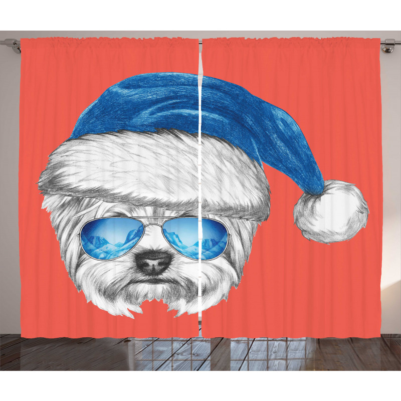 Blue Santa Hat Funny Curtain