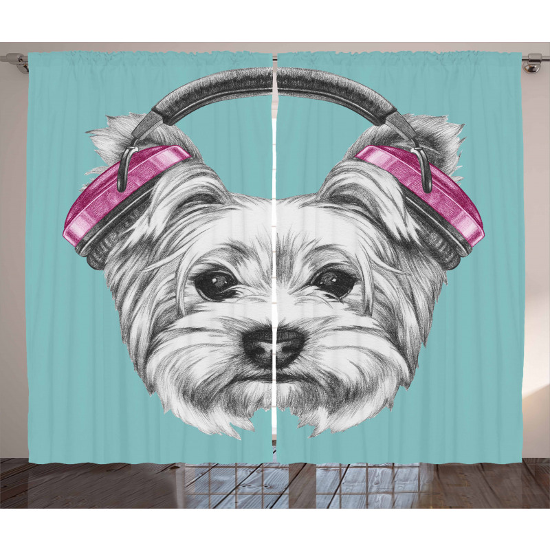 Headphones Music Dog Curtain