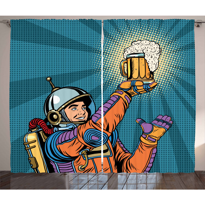 Astronaut Holds Beer Curtain