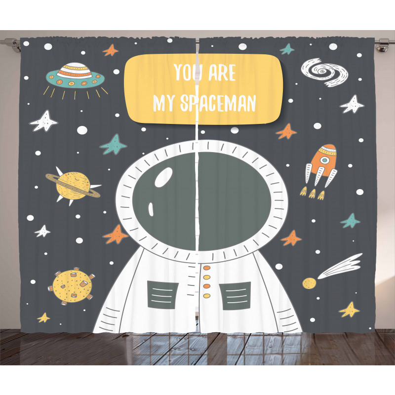 Cosmic Doodle Rocket Curtain