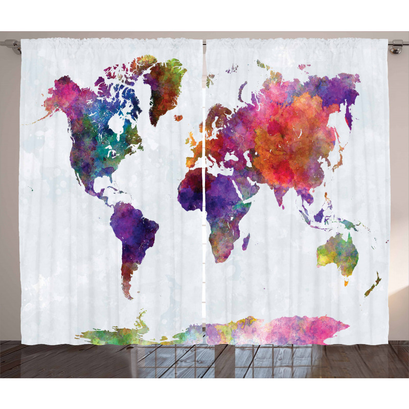 Colorful World Map Curtain