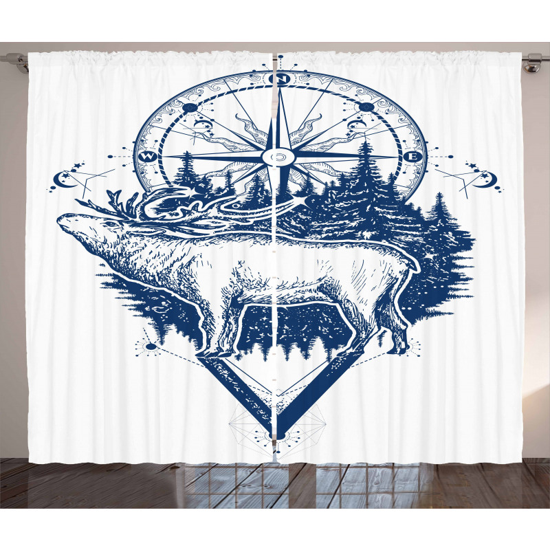 Deer Compass Ethnic Curtain