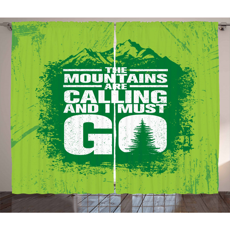 Grungy Mountains Text Curtain