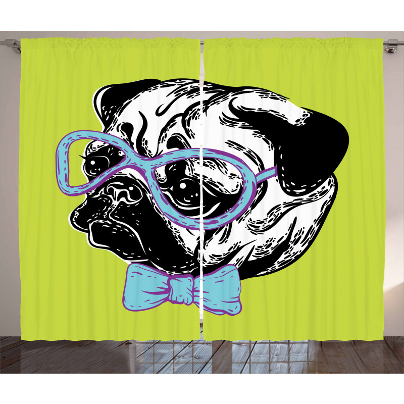 Pug with a Bow Tie Curtain