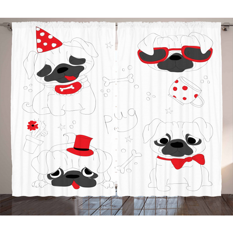 Happy Sad Cool Dogs Pug Curtain