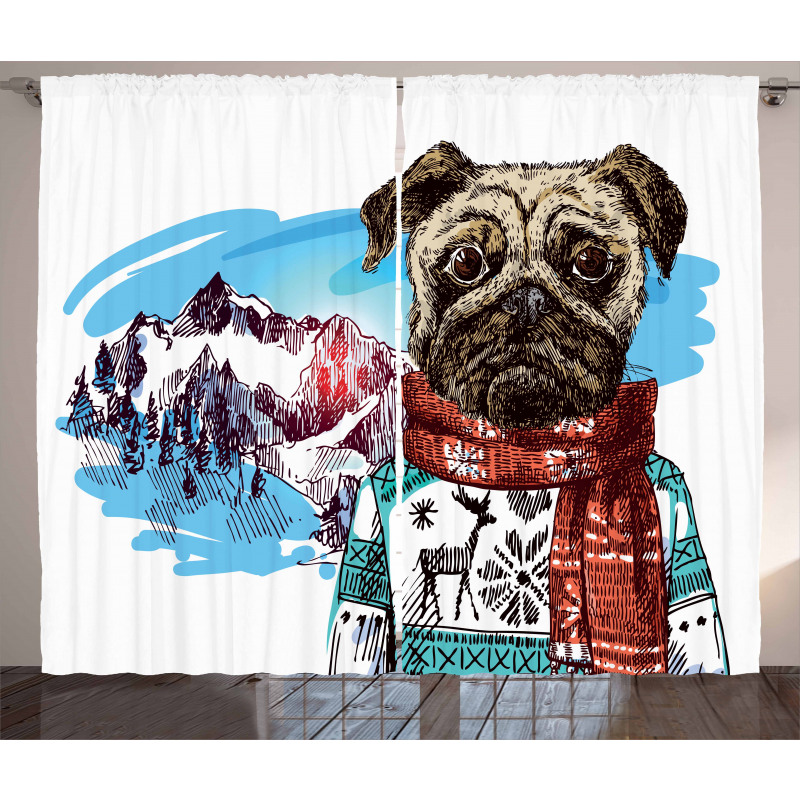 Sketch Style Dog Doodle Curtain