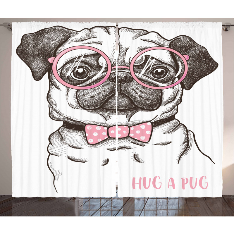 Pug with Bow Glasses Curtain