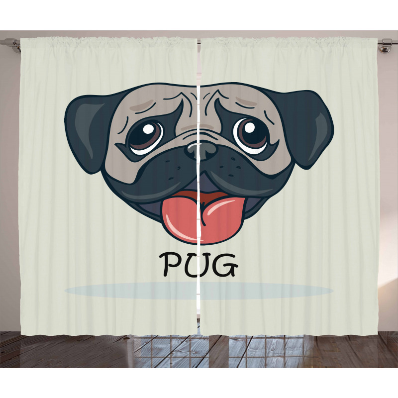 Cartoon Pug Caricature Curtain