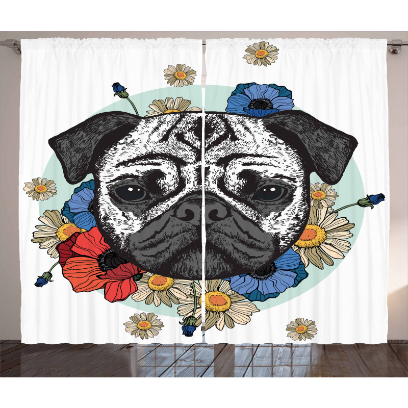 Black and White Head of Dog Curtain