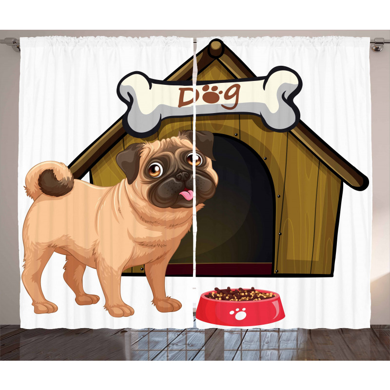 Dog House Cartoon Style Curtain