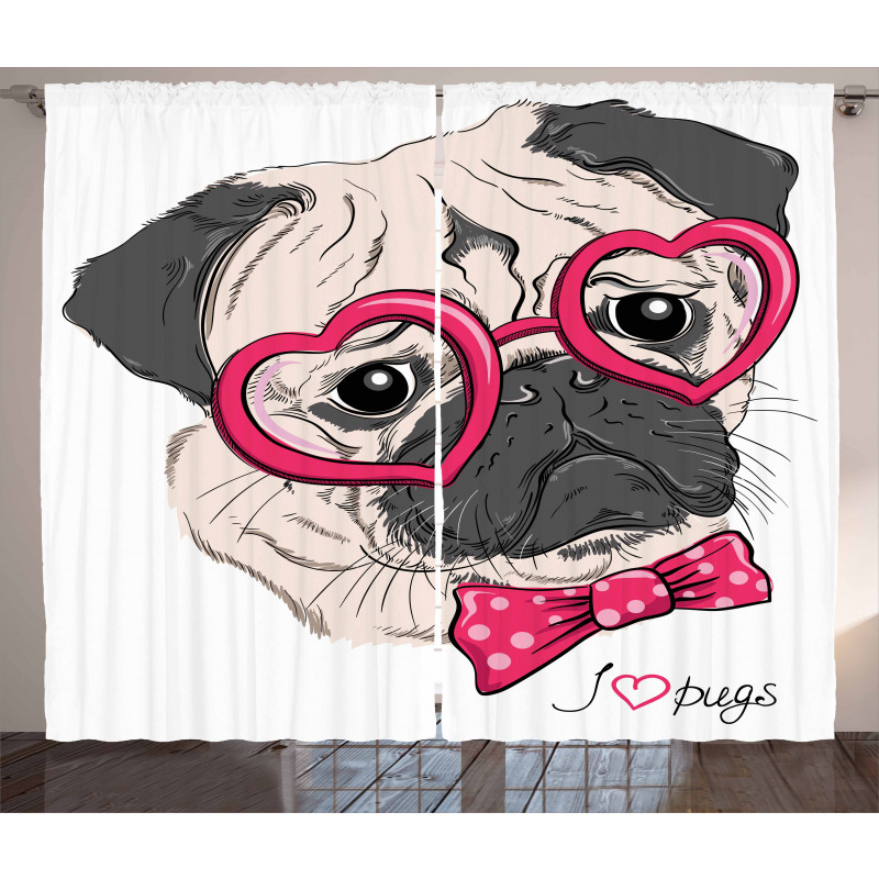 Dog with Heart Glasses Bow Curtain