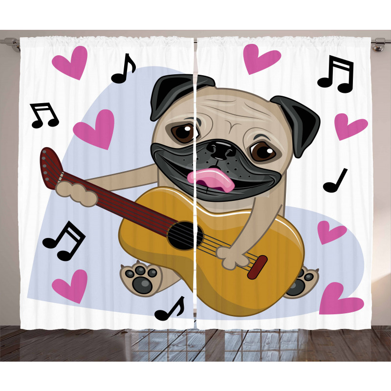 Dog Playing Guitar Singing Curtain