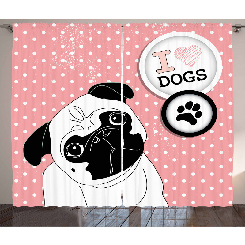 I Love Dogs Paw Print Logo Curtain