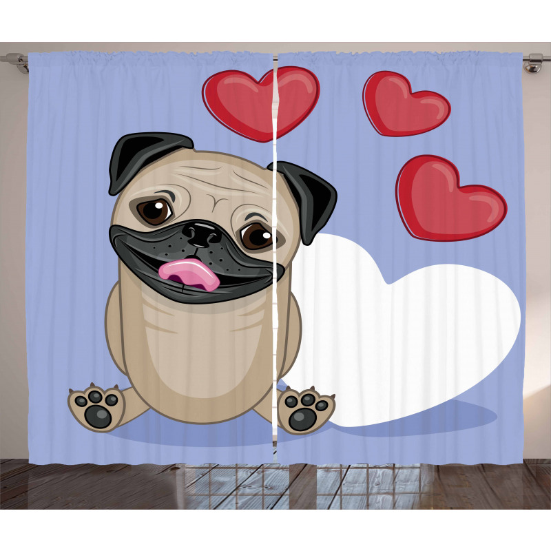 Happy Dog with Hearts Curtain