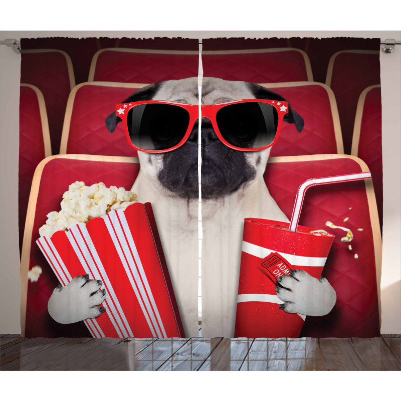 Dog Watching Movie Popcorn Curtain