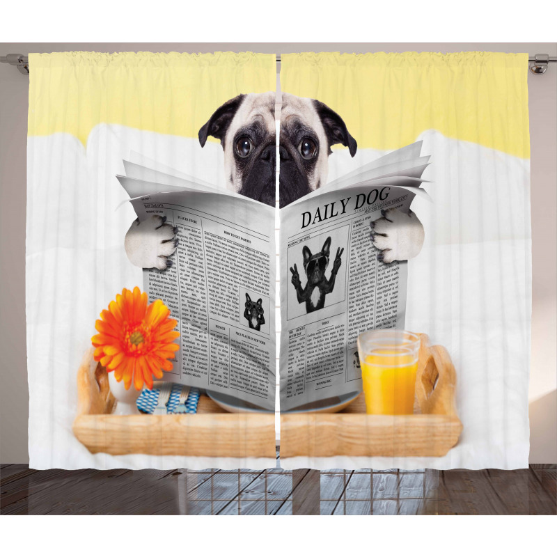 Pug Reading News Daily Dog Curtain