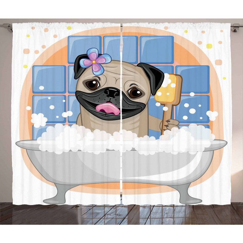 Dog Bath Caricature Funny Curtain