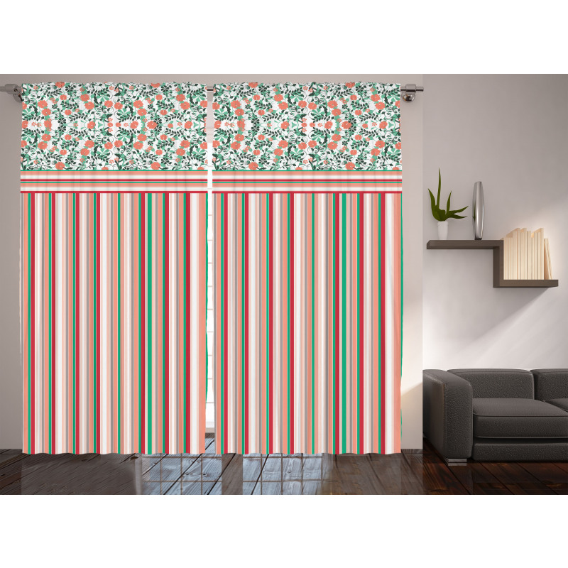 Floral Ornate and Stripes Curtain