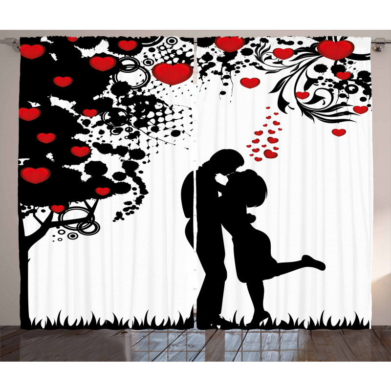 Lovers near Abstract Tree Curtain