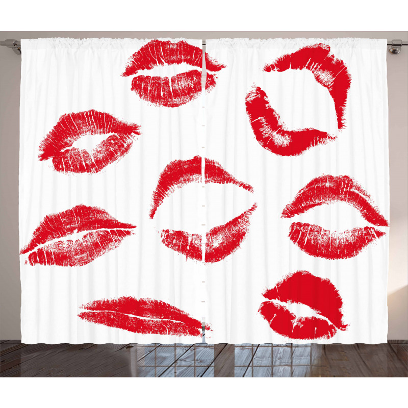 Different Red Kiss Marks Curtain