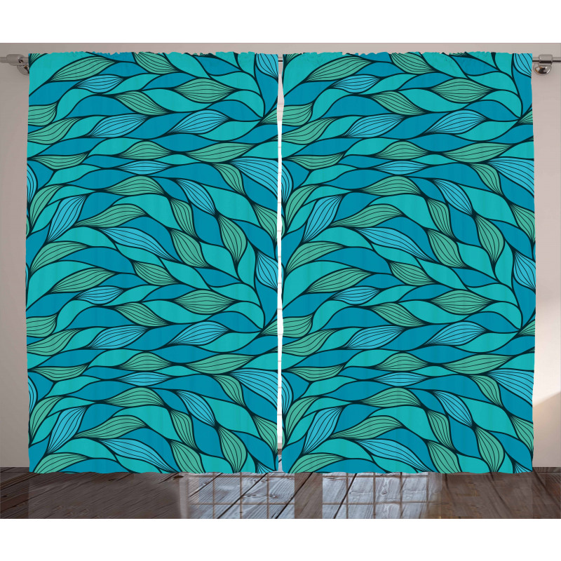 Abstract Wave Ocean Motif Curtain