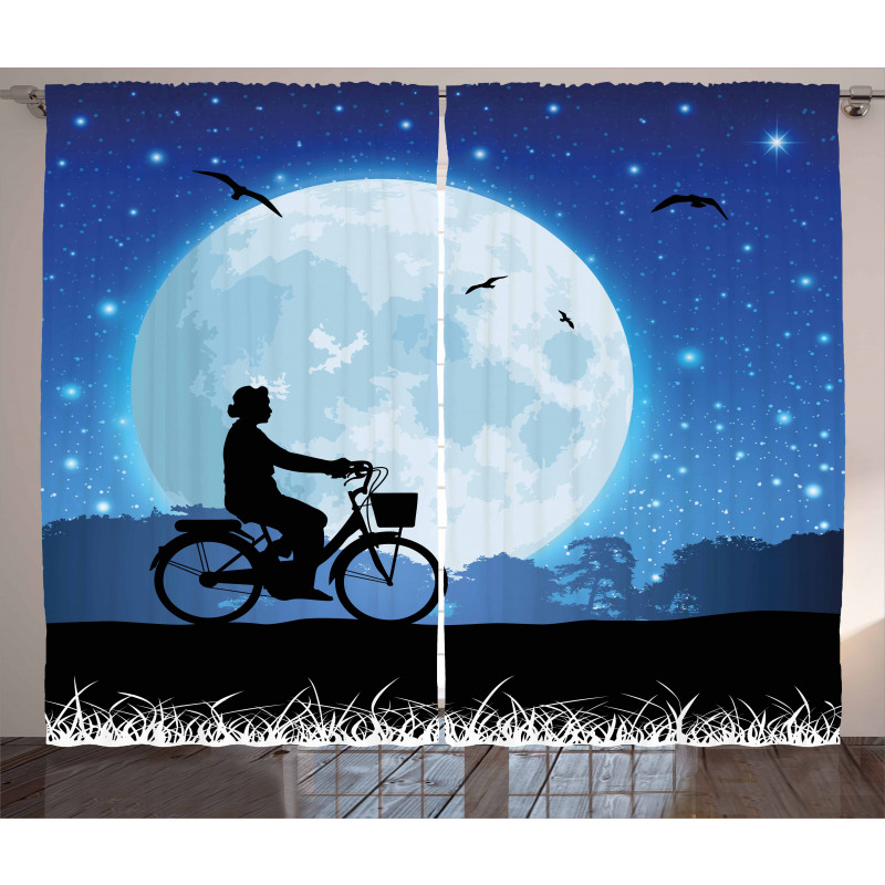 Person Rides Bicycle Night Curtain